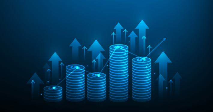 Business coins and arrow going up, uncalled capital commitments