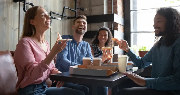 Customers eating at a fast casual restaurant